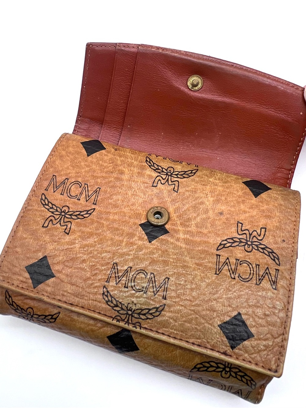 Vintage MCM Visetos Trifold Wallet Cognac Leather Made in Germany - Picture 10 of 15